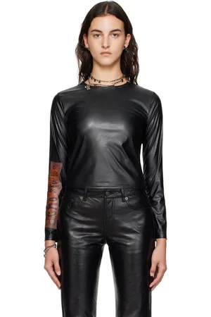 Acne Studios Black Crewneck Faux-Leather Long Sleeve T-Shirt