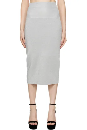 Victoria Beckham Silver Vented Midi Skirt