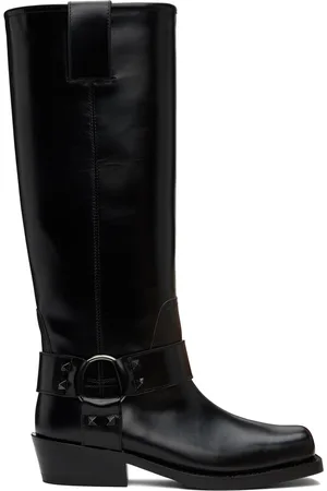 VALENTINO GARAVANI Black Rockstud Tall Biker Boots