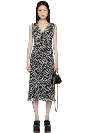 Anna Sui Black Daisy Pucker Midi Dress