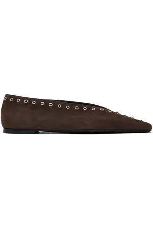 Totême Brown Suede Lace-Up Ballerina Flats