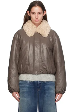 Stand Studio Taupe Fran Faux-Leather Bomber Jacket