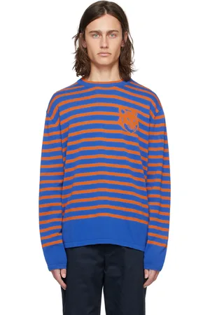 Maison Kitsuné Blue & Orange Intarsia Sweater