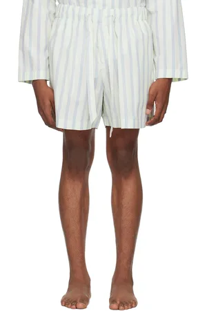 Tekla Off-White & Blue Drawstring Pyjama Shorts
