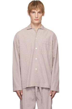 Tekla Purple & White Poplin Long-Sleeved Pyjama Shirt