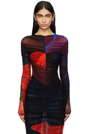 MUGLER Multicolor Floral Print Mesh Bodysuit