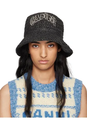 Ganni Black Summer Straw Beach Hat
