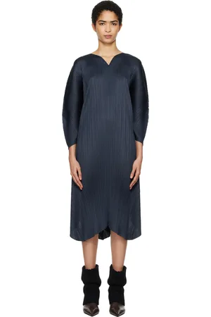 PLEATS PLEASE ISSEY MIYAKE Navy Wormhole Midi Dress