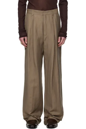 DRIES VAN NOTEN Beige Linen Straight Trousers