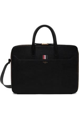 Thom Browne Black Pebble Grain Double Compartment Briefcase