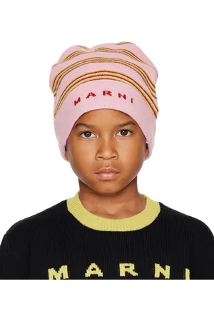 Marni Kids Pink Knit Wool Mix Stripes Beanie