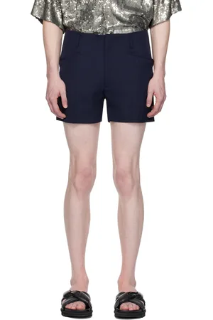 DRIES VAN NOTEN Navy Creased Shorts