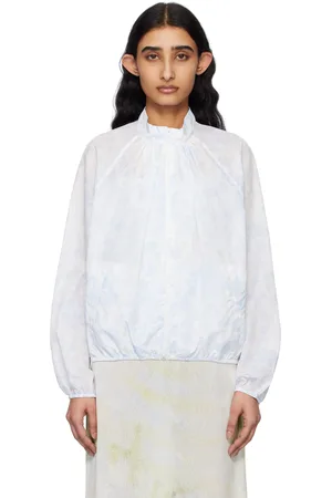 Kijun White & Blue Flower Sheer Windbreaker Jacket