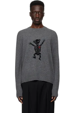 We11 Done Gray Bolt Teddy Sweater