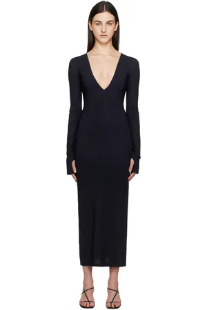 Maison Margiela Black Lycra Jersey Pluge Maxi Dress
