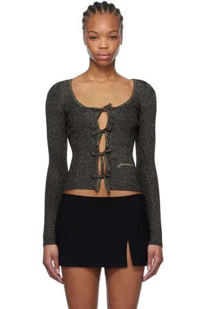 Ganni Black & Gold Sparkle Tie String Cardigan