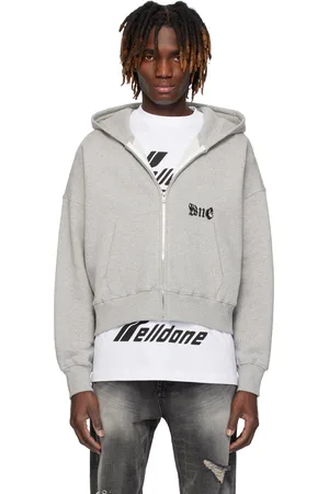 We11 Done Gray Logo Zip-Up Hoodie