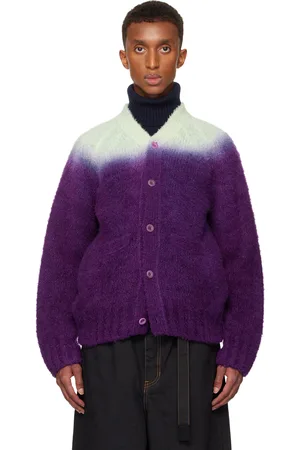 SACAI Green & Purple Gradation Dye Knit Cardigan