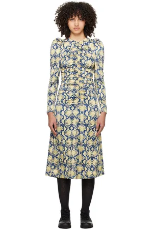Ganni Blue & Beige Snake Printed Midi Dress