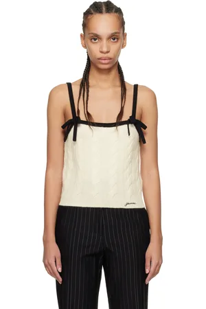 Ganni Off-White & Black Cashmere Mix Strap Tank Top