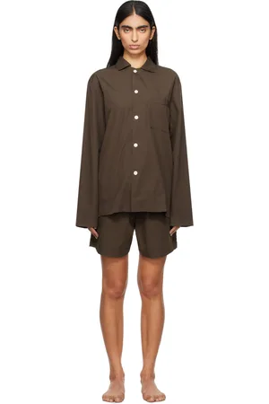 Tekla Brown Long Sleeve Pyjama Shirt