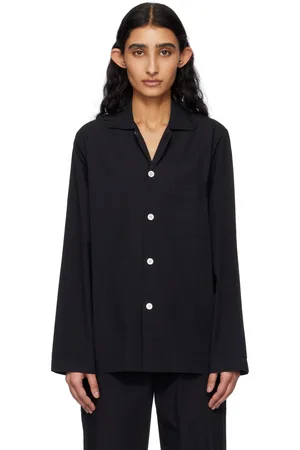 Tekla Black Poplin Long-Sleeved Pyjama Shirt