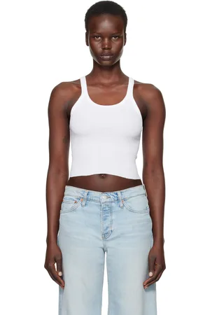 RE/DONE White Hanes Edition Cropped Ribbed Tank Top