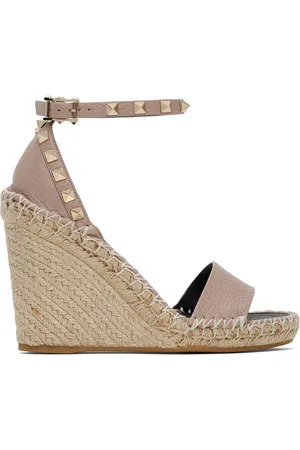 VALENTINO GARAVANI Pink Double Rockstud Grainy Calfskin Heeled Sandals
