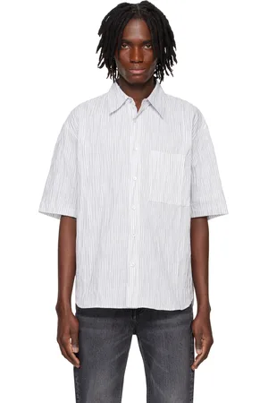 Solid White & Black Short Sleeve Striped Shirt