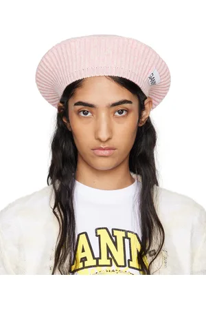 Ganni Pink Wool Rib Knit Beret