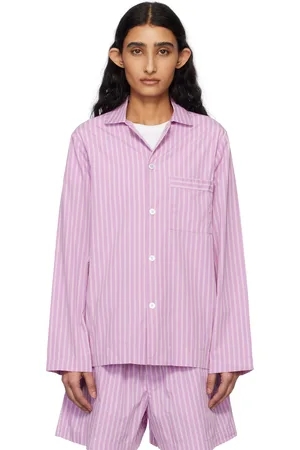 Tekla Purple & Pink Poplin Long-Sleeved Pyjama Shirt