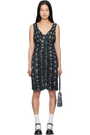 Anna Sui Black Rosetti Mesh Ruched Tie Midi Dress