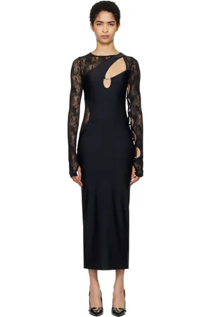 VERSACE Black Mesh Lace Midi Dress