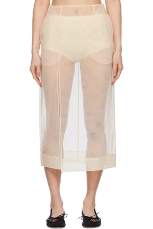 Simone Rocha Beige Sheer Slit Pencil Midi Skirt