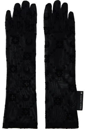Marine Serre Black Recycled Mesh Flock Long Gloves