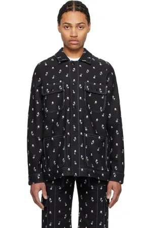 Anna Sui Black Embroidered Roses Barn Denim Jacket