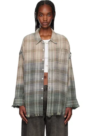 R13 SSENSE Exclusive Blue Shredded Seam Drop Neck Shirt