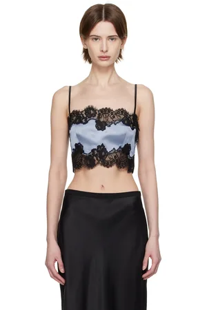 FLEUR DU MAL Blue Silk & Lace Bandeau Top