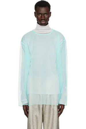 DRIES VAN NOTEN Blue Sheer Crew Neck Top
