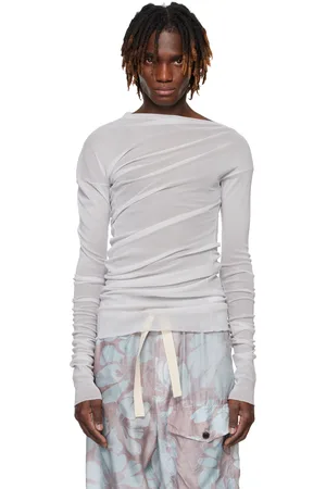 DRIES VAN NOTEN Gray Sheer Draped T-shirt