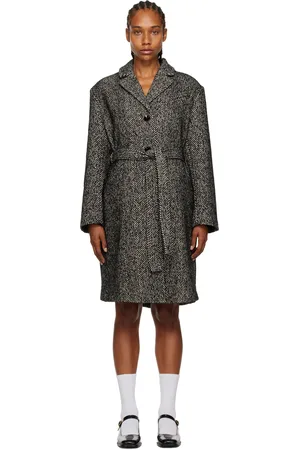 Ganni Black & White Herringbone Coat