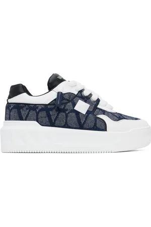 VALENTINO GARAVANI White & Navy One Stud XL Low-Top Sneakers