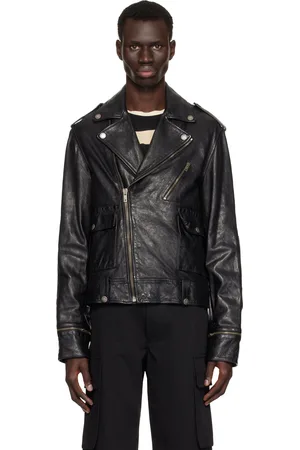 Golden Goose Black Glossy Effect Biker LeatherJacket