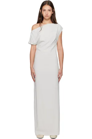 St Agni Gray Asymmetric Off Shoulder Midi Dress