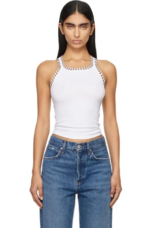 RE/DONE White Whipstitch Ribbed Tank Top
