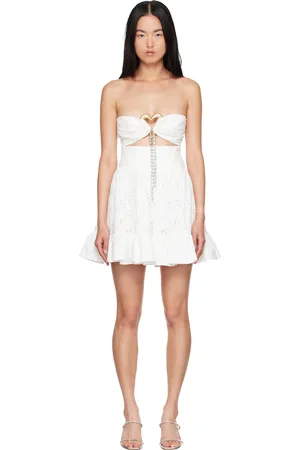 AREA White Broderie Anglaise Heart Draped Minidress