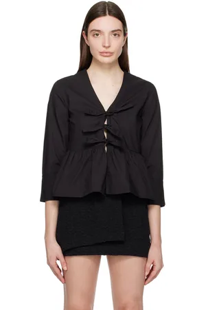 Ganni Black Tie String Blouse