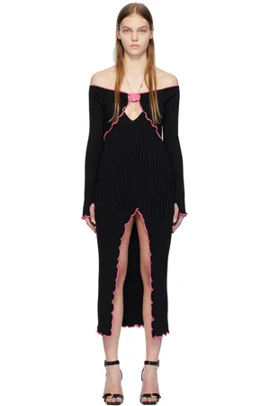 VERSACE Black V-Emblem Midi Dress
