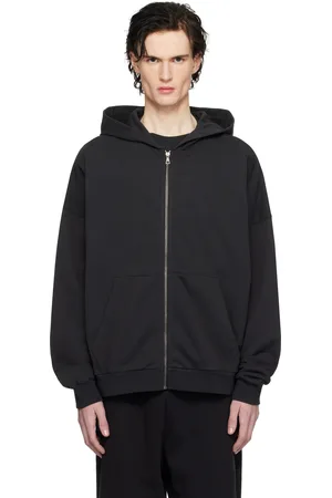 Palm Angels Black Curved Logo Zipped Hoodie