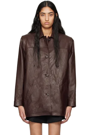 MAGDA BUTRYM Burgundy Oversized Button Up Leather Jacket